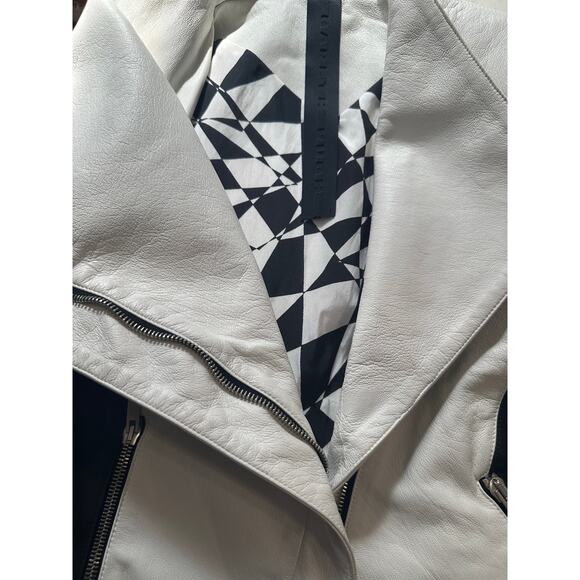 Gareth Pugh Runway Leather Jacket White Black Asymmetrical Zipper IT 38 - Picture 7 of 16